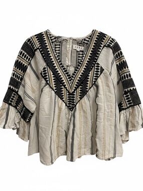 THML Ivory Tunic with Black Embroidered V-Yoke and Tan Stripes